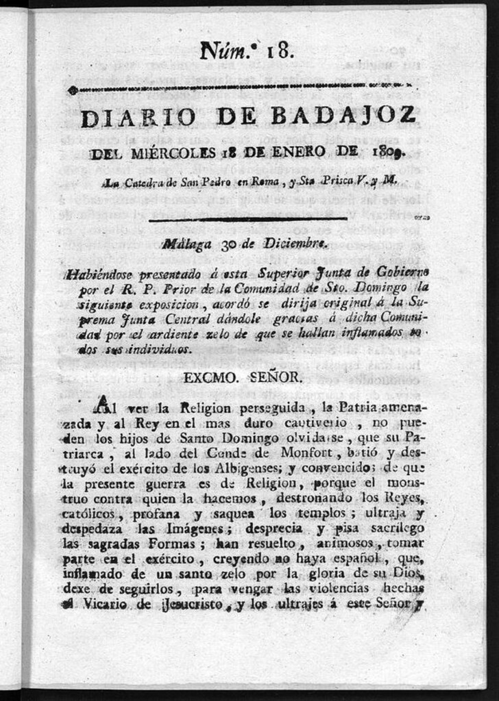 Miniatura de Diario de Badajoz del miércoles 18 de Enero de 1809