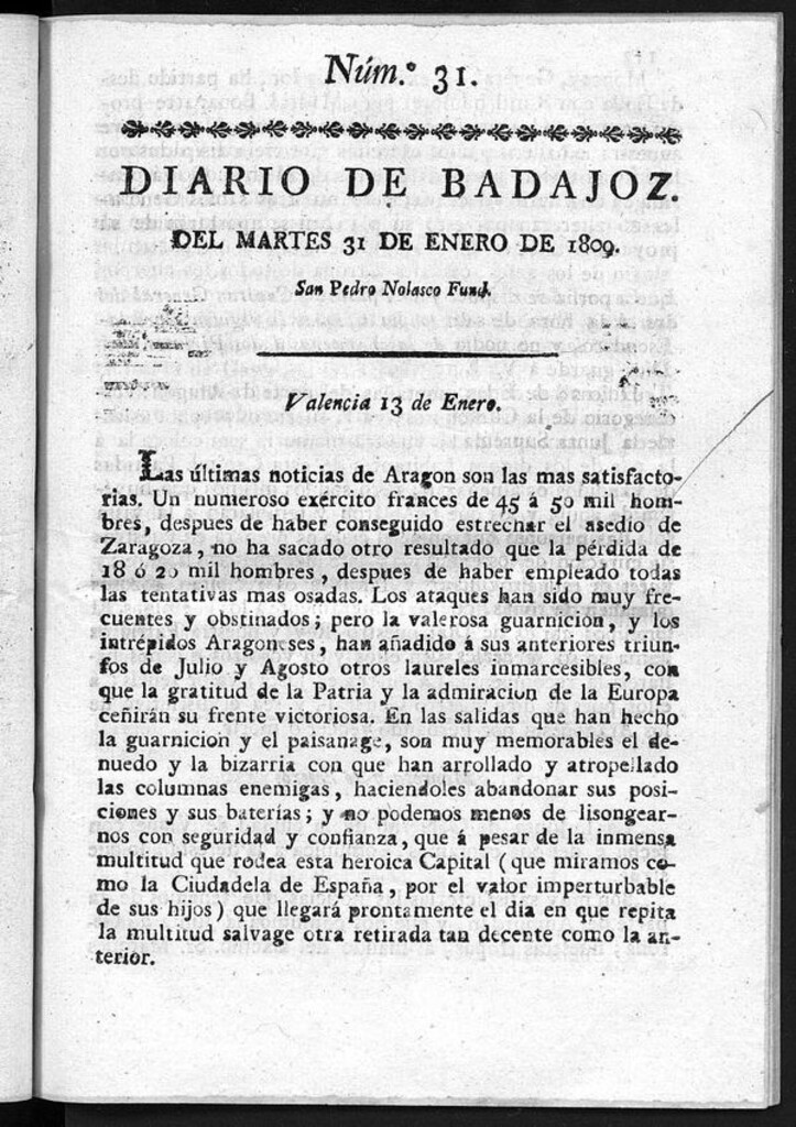 Miniatura de Diario de Badajoz del martes 31 de Enero de 1809
