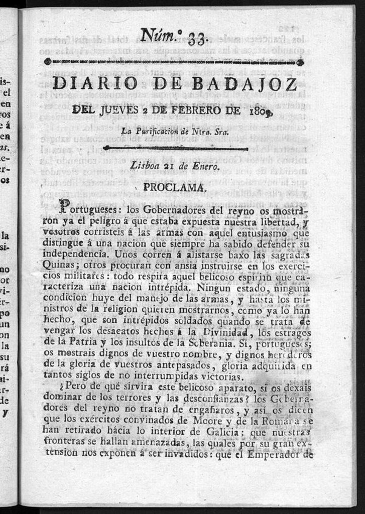 Miniatura de Diario de Badajoz del jueves 2 de Febrero de 1809