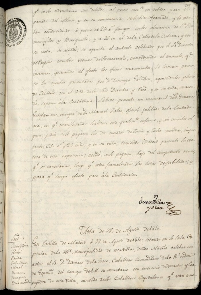 Miniatura de Libro de Acuerdos del Ayuntamiento de Madrid del 29 de agosto de 1810