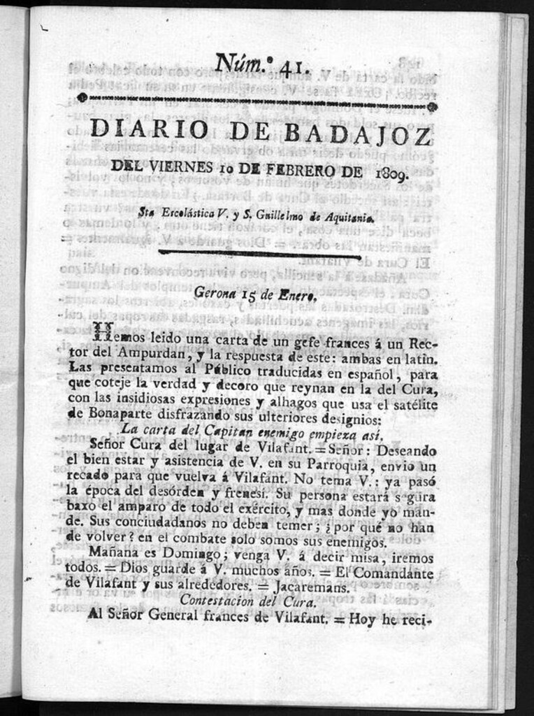 Miniatura de Diario de Badajoz del viernes 10 de Febrero de 1809