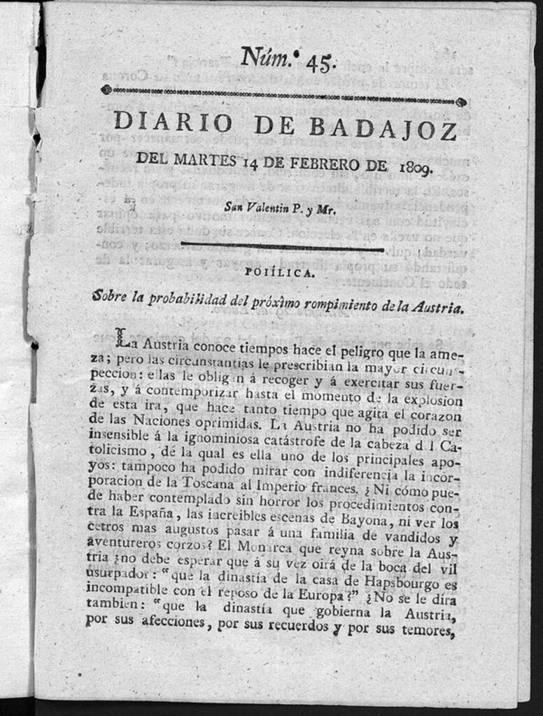 Miniatura de Diario de Badajoz del martes 14 de Febrero de 1809