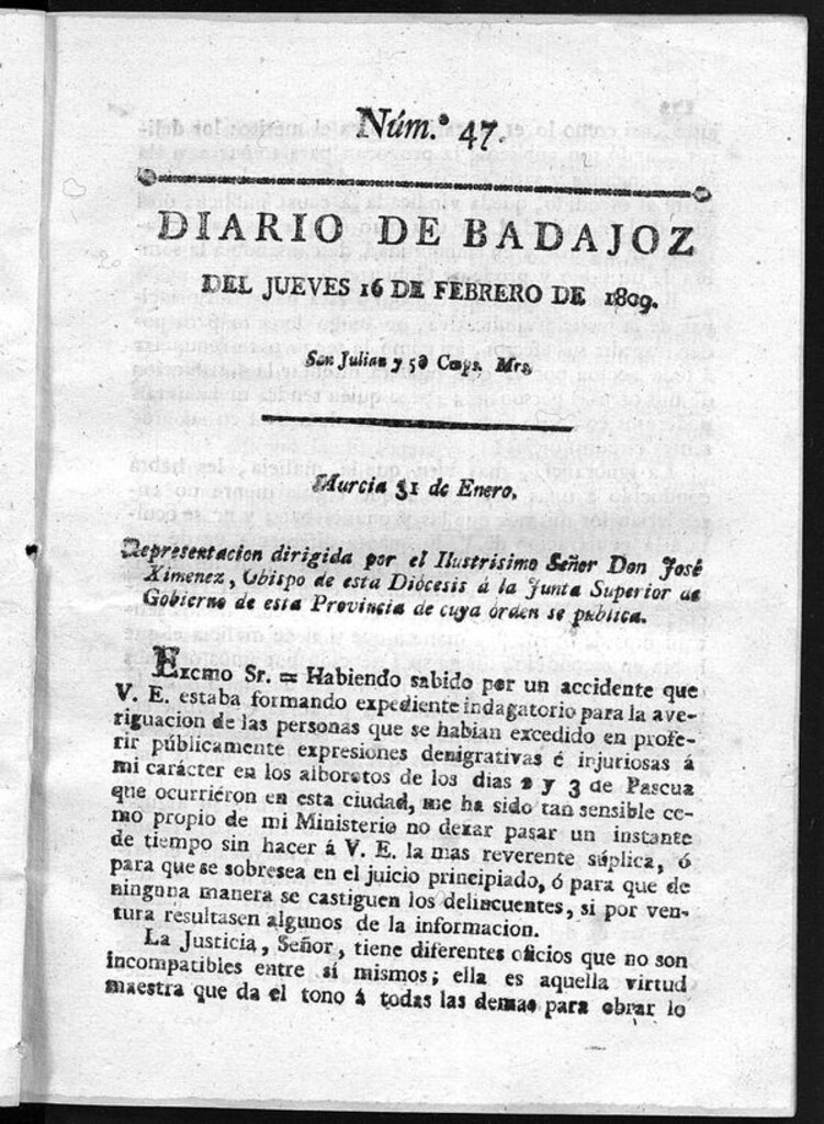 Miniatura de Diario de Badajoz del jueves 16 de Febrero de 1809
