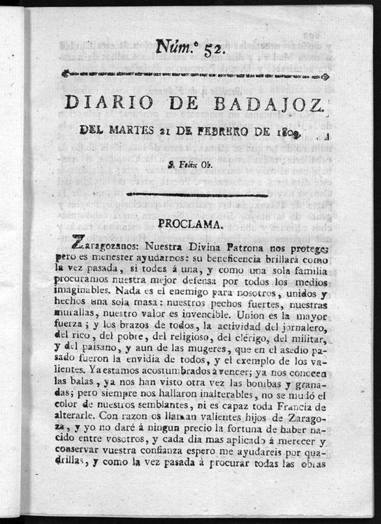 Miniatura de Diario de Badajoz del martes 21 de Febrero de 1809