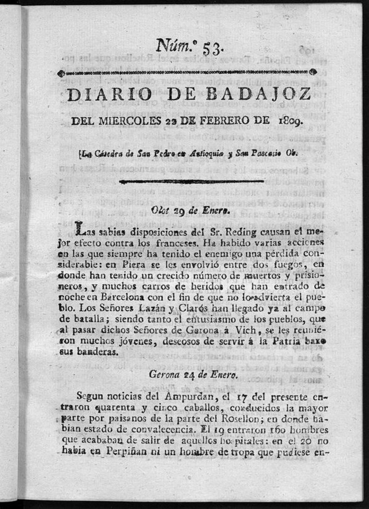 Miniatura de Diario de Badajoz del miércoles 22 de Febrero de 1809