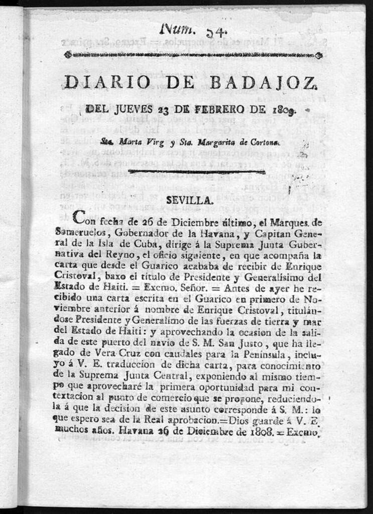 Miniatura de Diario de Badajoz del jueves 23 de Febrero de 1809