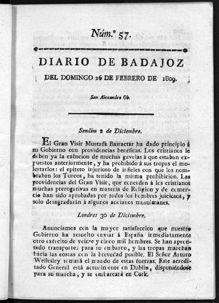 Miniatura de Diario de Badajoz del domingo 26 de Febrero de 1809