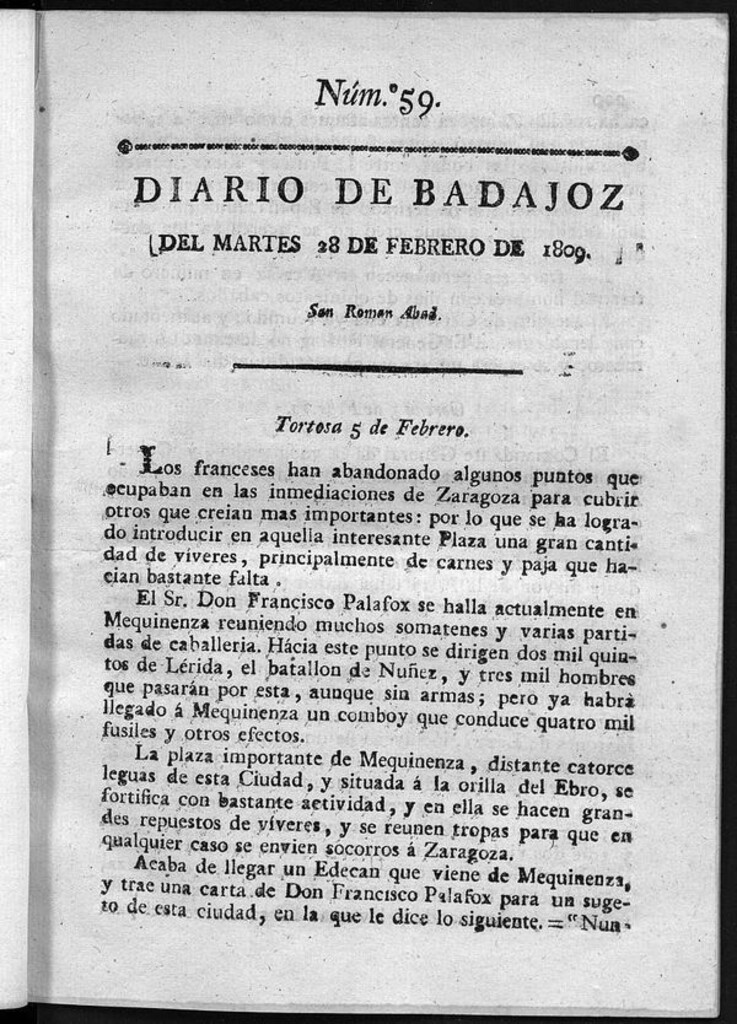 Miniatura de Diario de Badajoz del martes 28 de Febrero de 1809