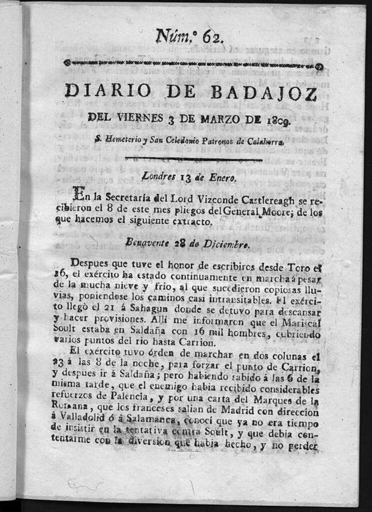 Miniatura de Diario de Badajoz del viernes 3 de Marzo de 1809
