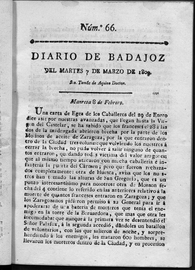 Miniatura de Diario de Badajoz del martes 7 de Marzo de 1809