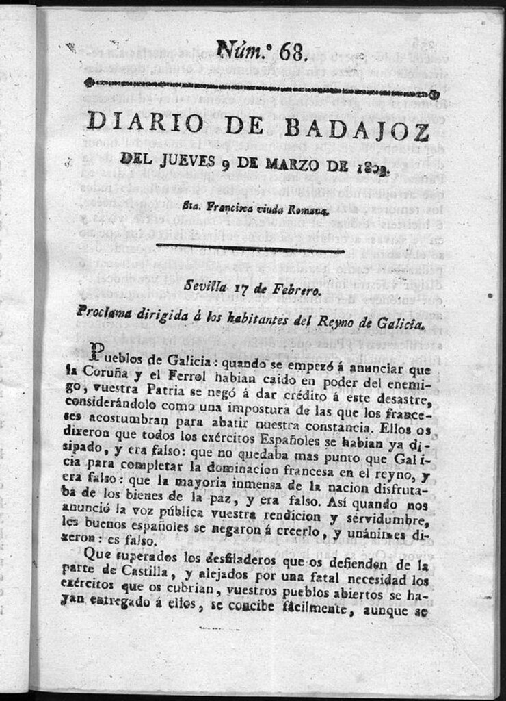 Miniatura de Diario de Badajoz del jueves 9 de Marzo de 1809