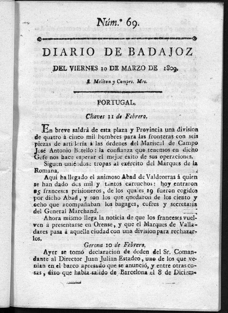 Miniatura de Diario de Badajoz del viernes 10 de Marzo de 1809