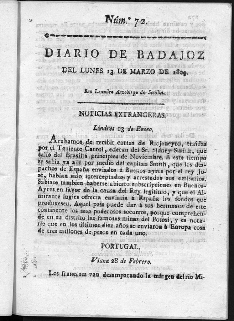 Miniatura de Diario de Badajoz del lunes 13 de Marzo de 1809