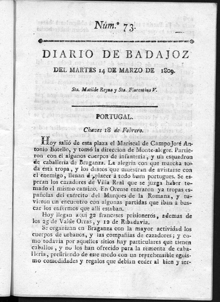 Miniatura de Diario de Badajoz del martes 14 de Marzo de 1809