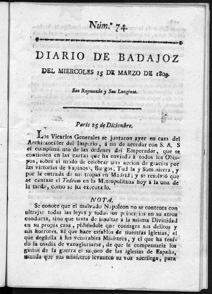 Miniatura de Diario de Badajoz del miércoles 15 de Marzo de 1809