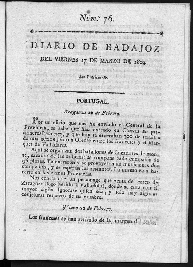 Miniatura de Diario de Badajoz del viernes 17 de Marzo de 1809