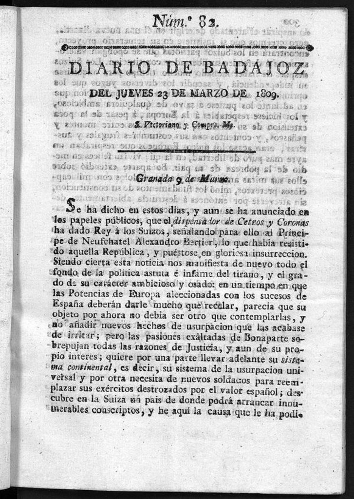 Miniatura de Diario de Badajoz del jueves 23 de Marzo de 1809