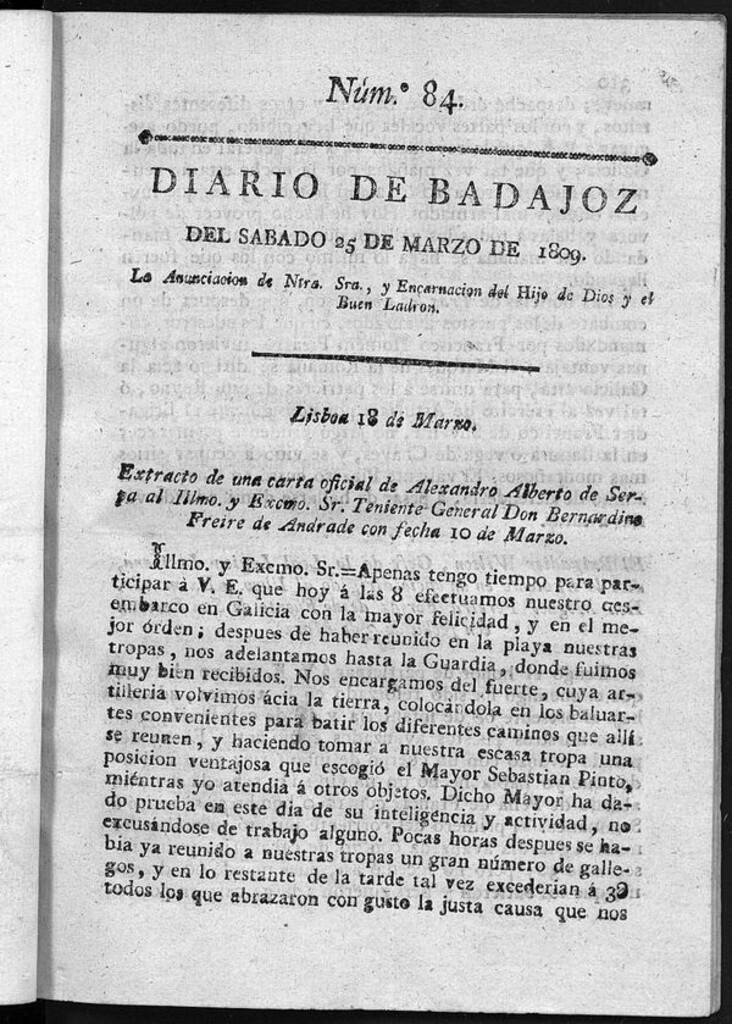 Miniatura de Diario de Badajoz del sábado 25 de Marzo de 1809