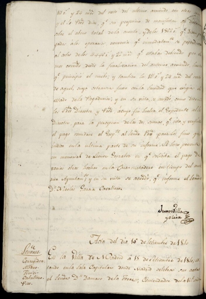 Miniatura de Libro de Acuerdos del Ayuntamiento de Madrid del 15 de septiembre de 1810