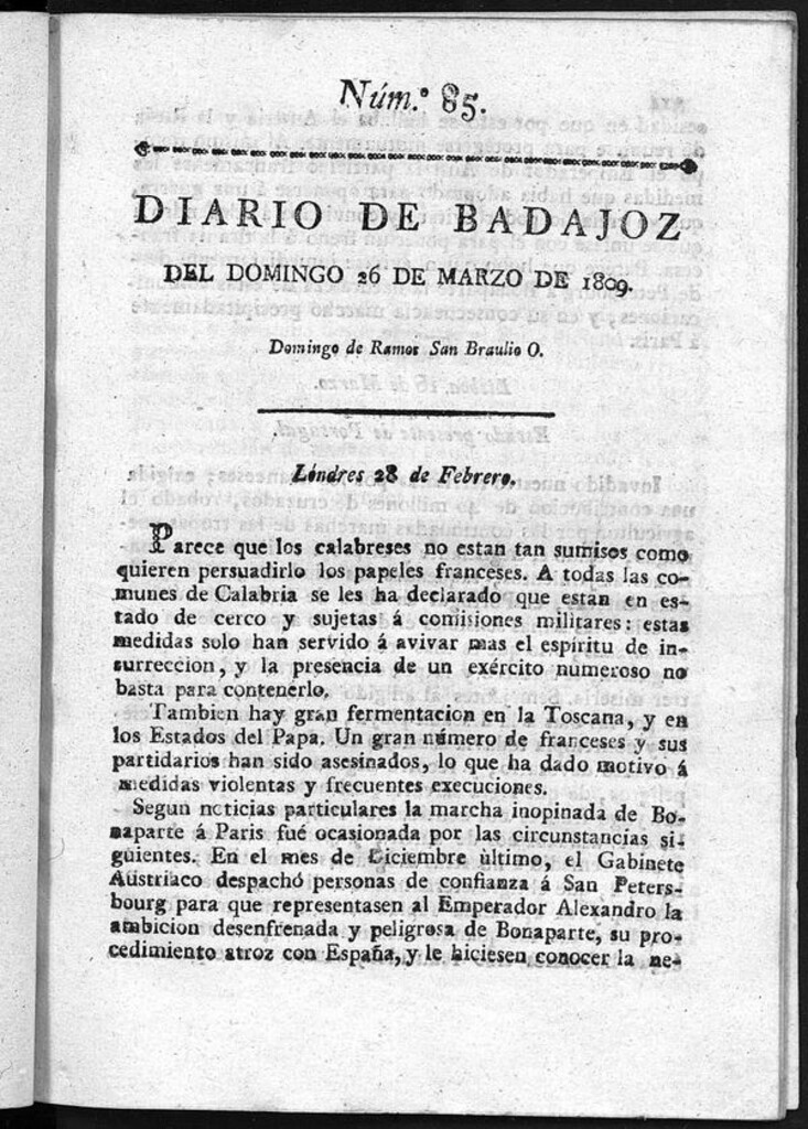 Miniatura de Diario de Badajoz del domingo 26 de Marzo de 1809