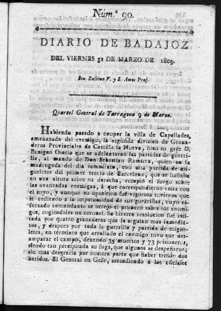 Miniatura de Diario de Badajoz del viernes 31 de Marzo de 1809