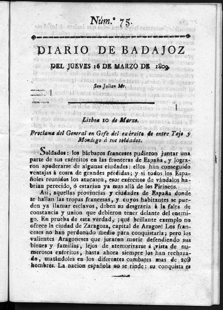 Miniatura de Diario de Badajoz del jueves 16 de Marzo de 1809