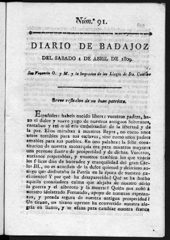 Miniatura de Diario de Badajoz del sábado 1 de Abril de 1809