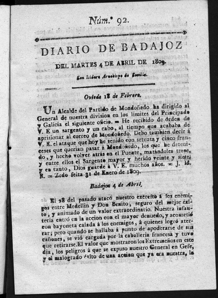 Miniatura de Diario de Badajoz del martes 4 de Abril de 1809