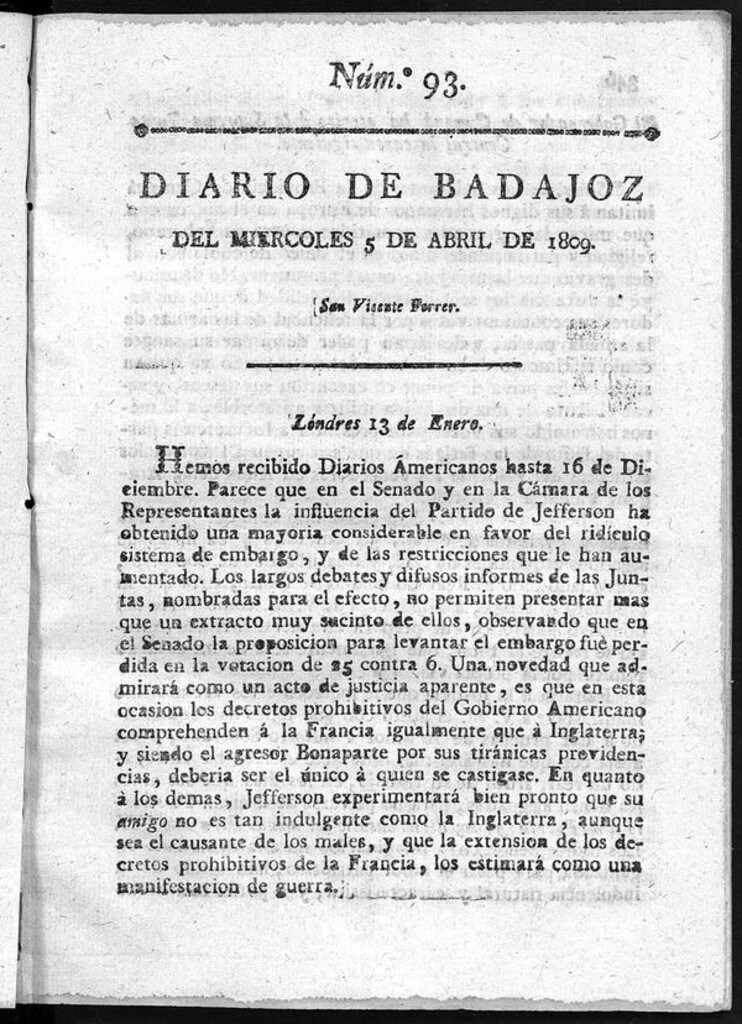 Miniatura de Diario de Badajoz del miércoles 5 de Abril de 1809