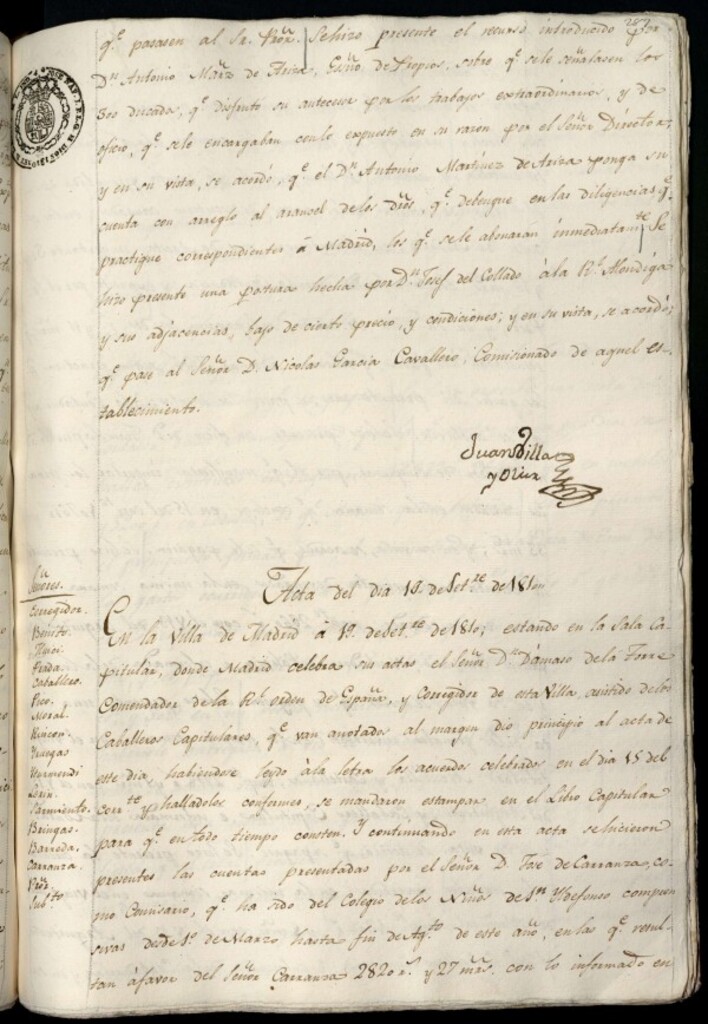 Miniatura de Libro de Acuerdos del Ayuntamiento de Madrid del 19 de septiembre de 1810