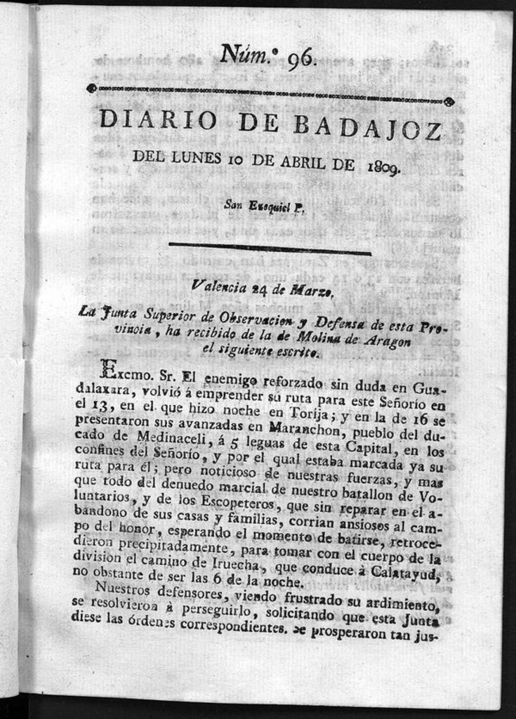 Miniatura de Diario de Badajoz del lunes 10 de Abril de 1809
