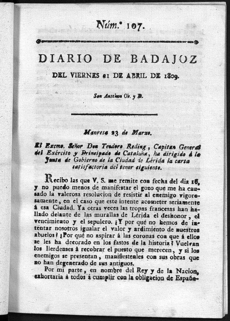 Miniatura de Diario de Badajoz del viernes 21 de Abril de 1809