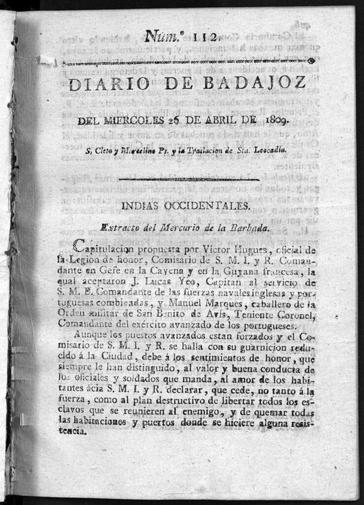 Miniatura de Diario de Badajoz del miércoles 26 de Abril de 1809