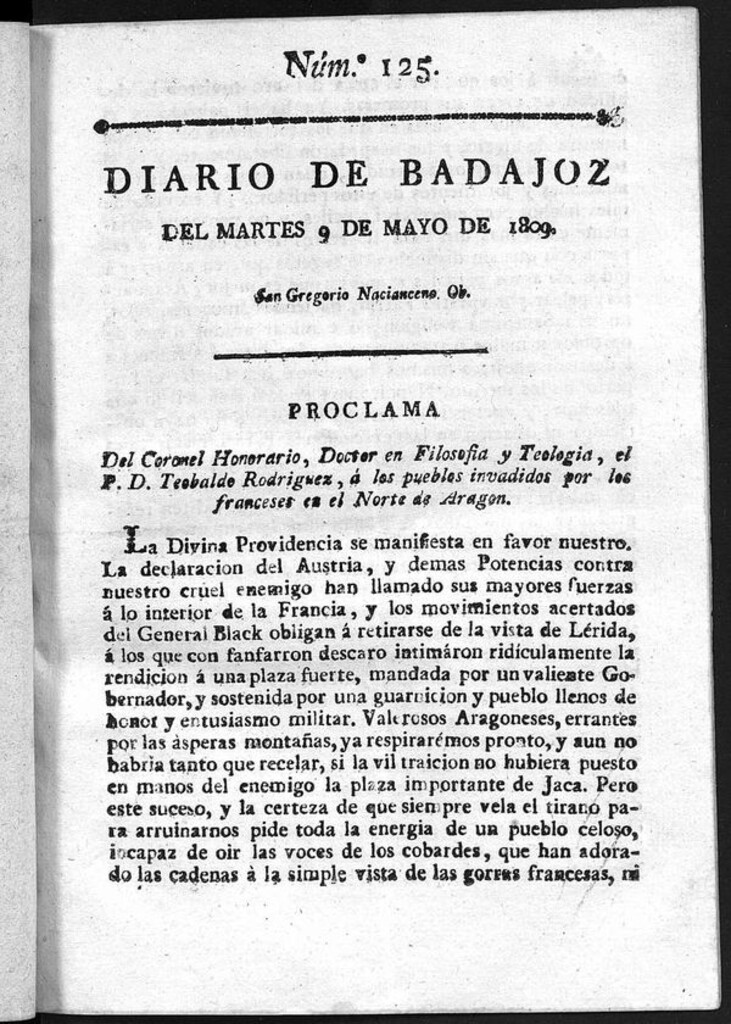 Miniatura de Diario de Badajoz del martes 9 de Mayo de 1809