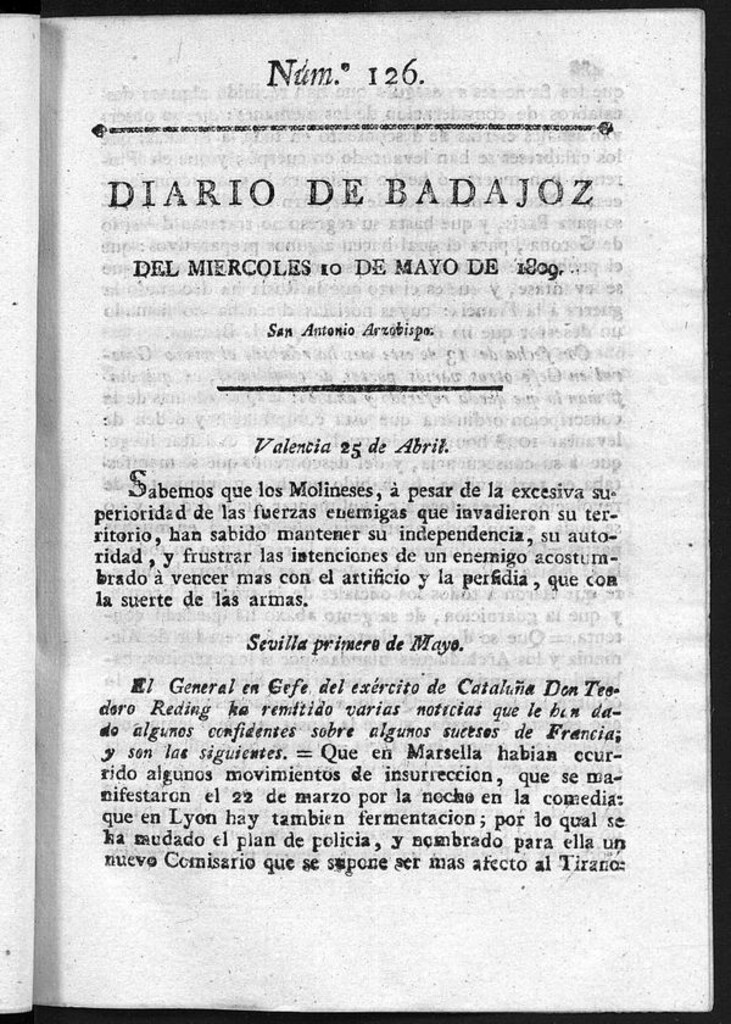 Miniatura de Diario de Badajoz del miércoles 10 de Mayo de 1809