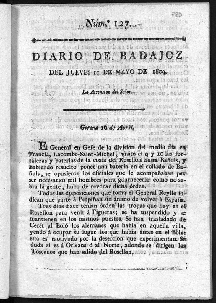 Miniatura de Diario de Badajoz del jueves 11 de Mayo de 1809