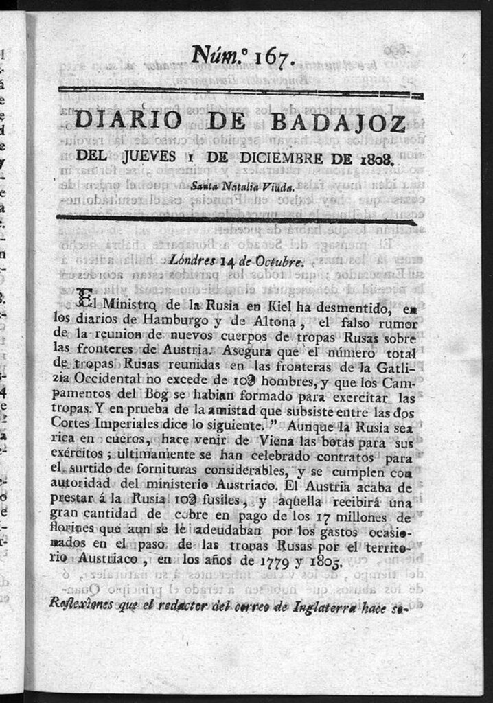 Miniatura de Diario de Badajoz del jueves 1 de diciembre de 1808