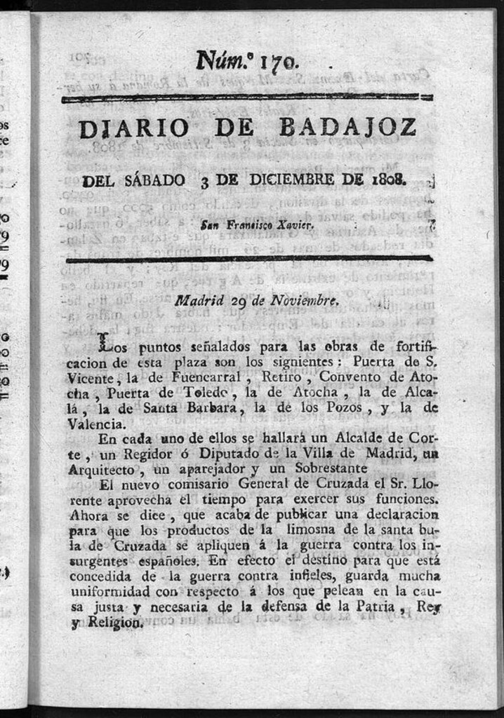 Miniatura de Diario de Badajoz del sábado 3 de diciembre de 1808