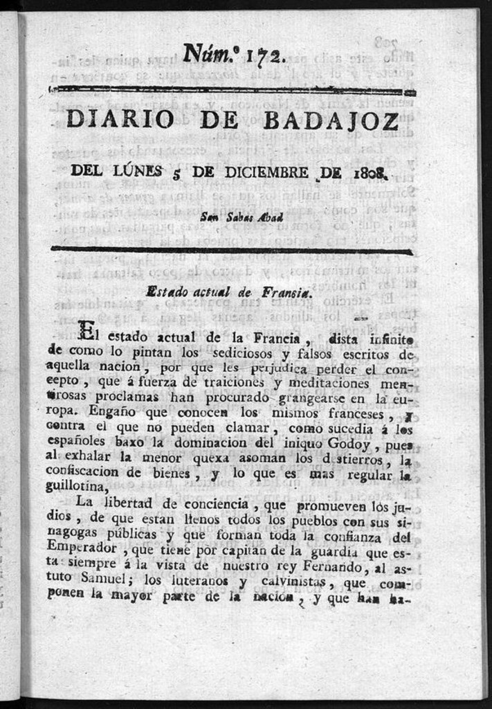 Miniatura de Diario de Badajoz del lunes 5 de diciembre de 1808