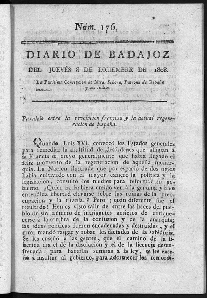 Miniatura de Diario de Badajoz del jueves 8 de diciembre de 1808