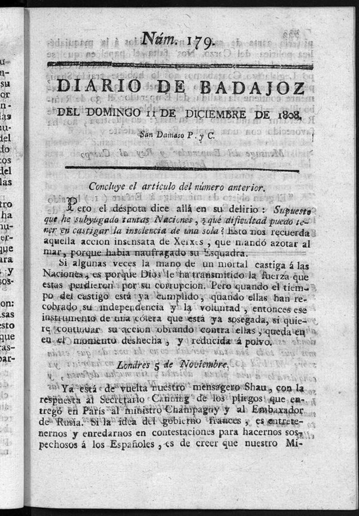 Miniatura de Diario de Badajoz del domingo 11 de diciembre de 1808