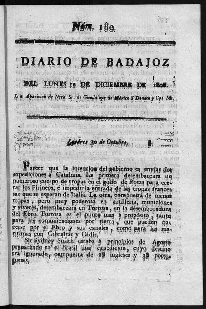 Miniatura de Diario de Badajoz del lunes 12 de diciembre de 1808