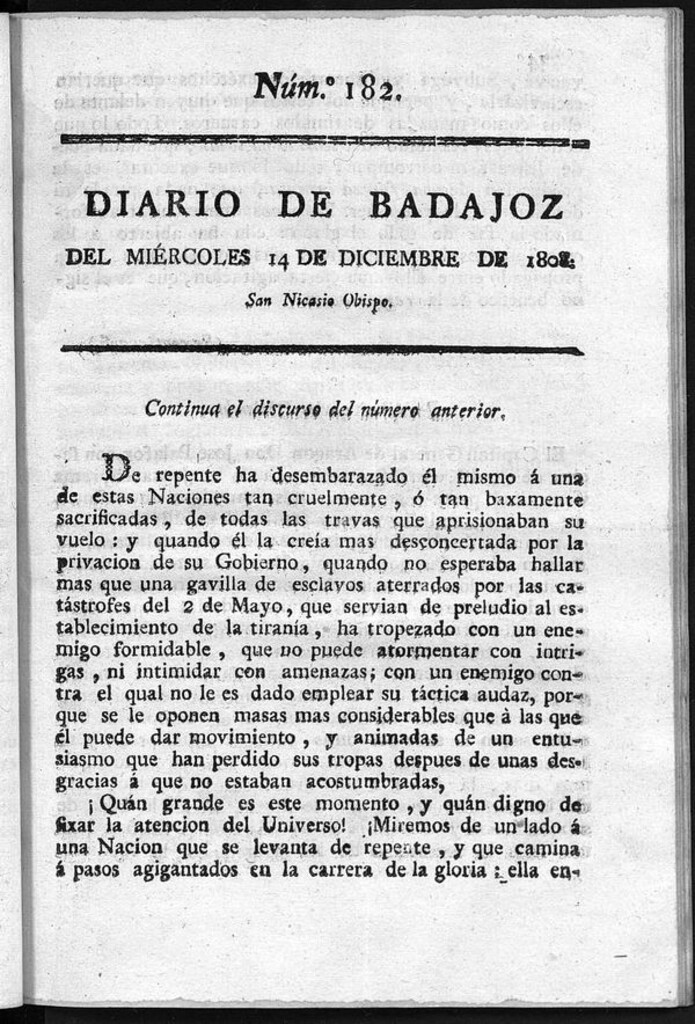Miniatura de Diario de Badajoz del miércoles 14 de diciembre de 1808