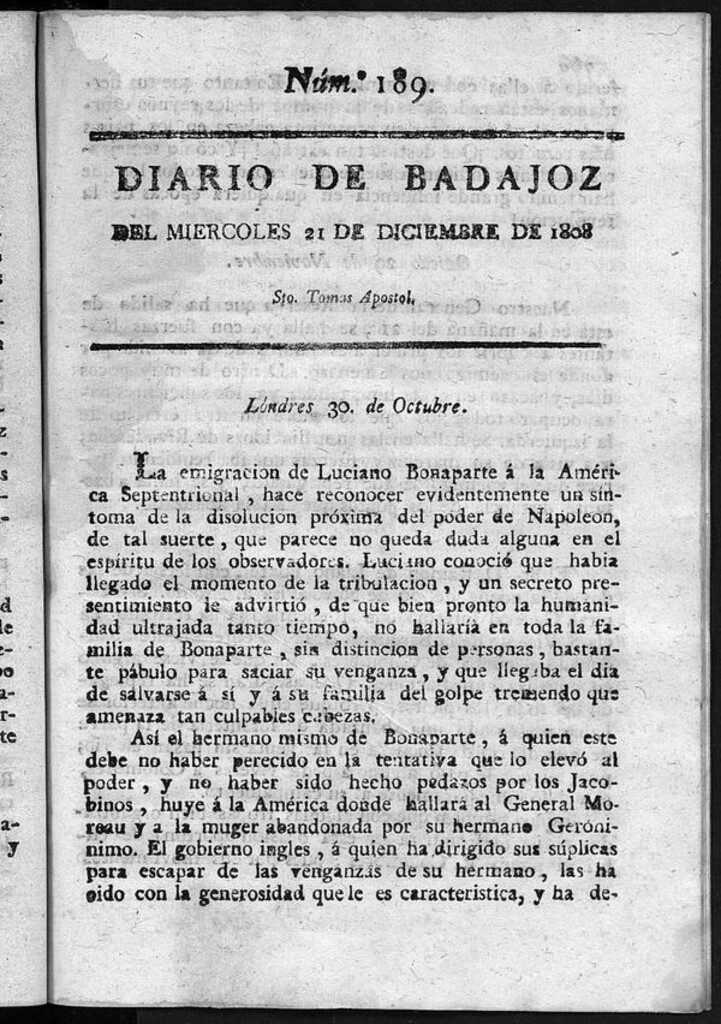 Miniatura de Diario de Badajoz del miércoles 21 de diciembre de 1808