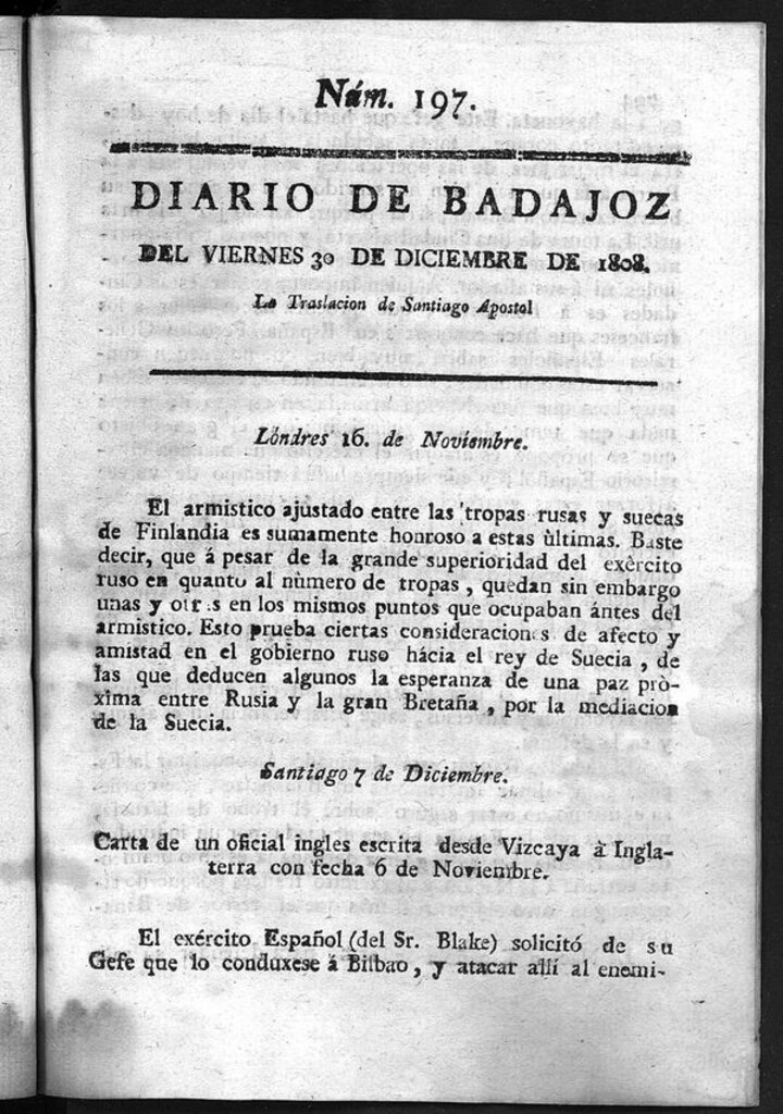Miniatura de Diario de Badajoz del viernes 30 de diciembre de 1808