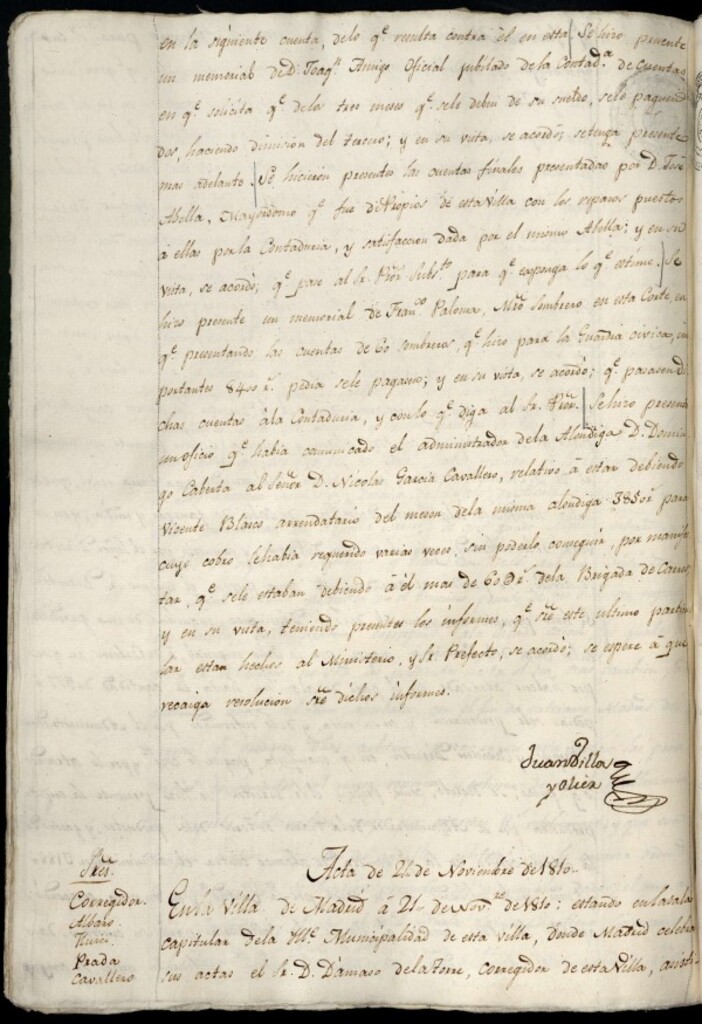 Miniatura de Libro de Acuerdos del Ayuntamiento de Madrid del 21 de noviembre de 1810