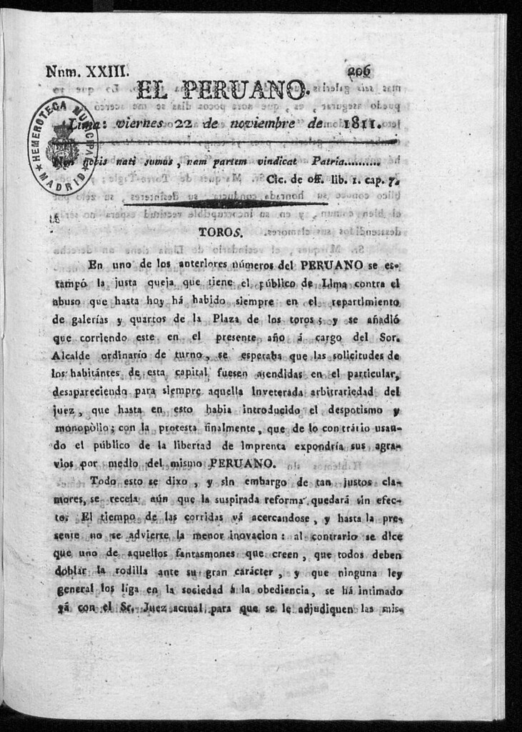Miniatura de El Peruano. Lima: viernes 22 de noviembre de 1811