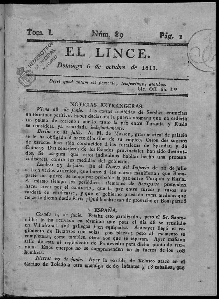 Miniatura de El Lince del domingo 6 de octubre de 1811