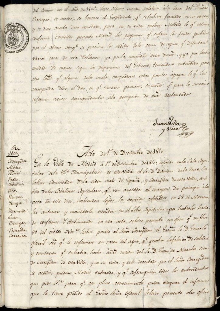 Miniatura de Libro de Acuerdos del Ayuntamiento de Madrid del 1 de diciembre de 1810
