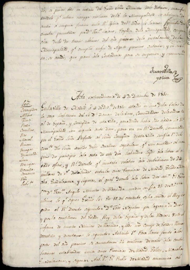 Miniatura de Libro de Acuerdos del Ayuntamiento de Madrid del 4 de diciembre de 1810